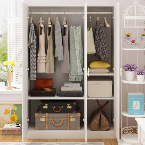 Famapy White 3-Door Armoire – Elegant Wooden Wardrobe with Hanging Rods & 3 Shelves for Bedroom Storage, White