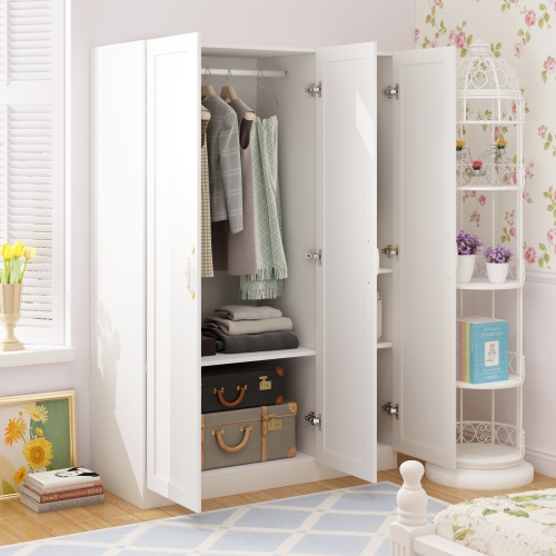 Famapy White 3-Door Armoire – Elegant Wooden Wardrobe with Hanging Rods & 3 Shelves for Bedroom Storage, White