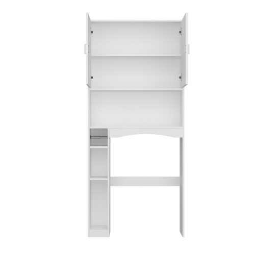 Famapy Over-the-Toilet Storage Cabinet – Sleek MDF Construction, Adjustable Toilet Paper Holder, Silver Handles, and Modern Design,White