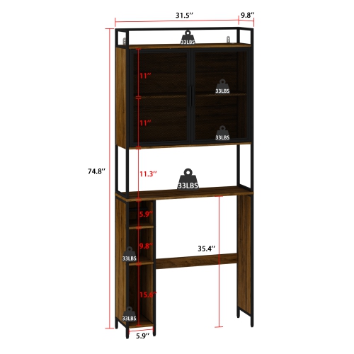 Famapy Over-the-Toilet Storage – Wood Grain and Iron Frame, Multi-Function Bathroom Cabinet with Adjustable Shelf, Toilet Paper Holder, Brown