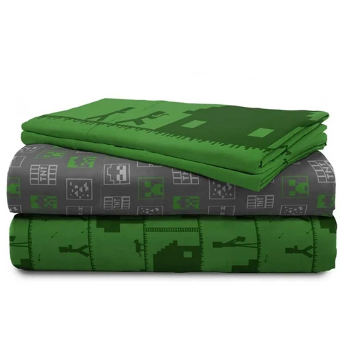 Ensemble de draps 4 pièces pour enfants Minecraft Icon Adventure - Drap plat, drap-housse et 2 taies d'oreiller