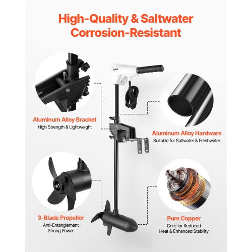 VEVOR 12V Electric Trolling Motor, Transom Mounted Outboard Boat Motors 55lbs Thrust, 8-Speed Electric Boat Engine w/ Battery Indicator, for Kayaks,