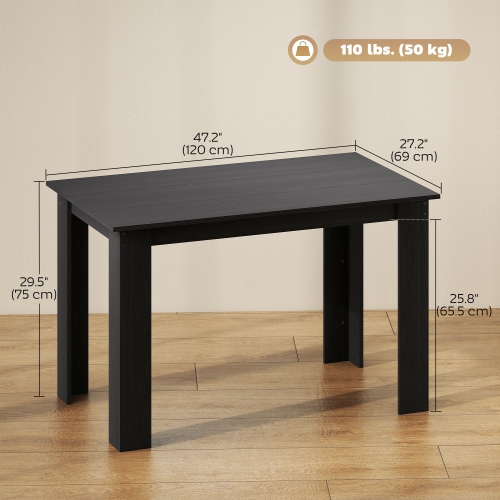 HOMCOM 47" Dining Table for 4-6 People, Modern Rectangular Kitchen Table with Wood Effect for Dining Room, Living Room, Black