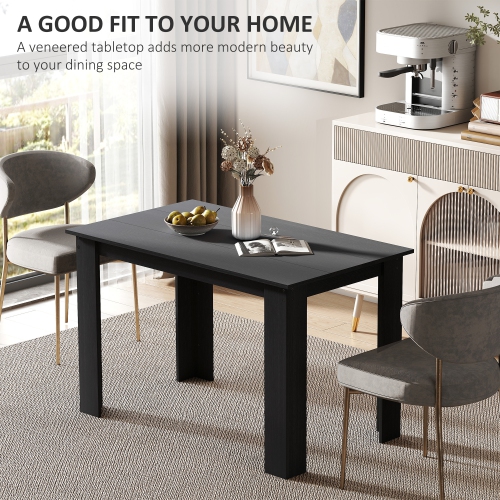 HOMCOM 47" Dining Table for 4-6 People, Modern Rectangular Kitchen Table with Wood Effect for Dining Room, Living Room, Black