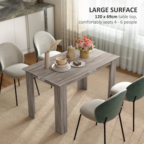 HOMCOM 47" Dining Table for 4-6 People, Modern Rectangular Kitchen Table with Wood Effect for Dining Room, Living Room, Light Grey