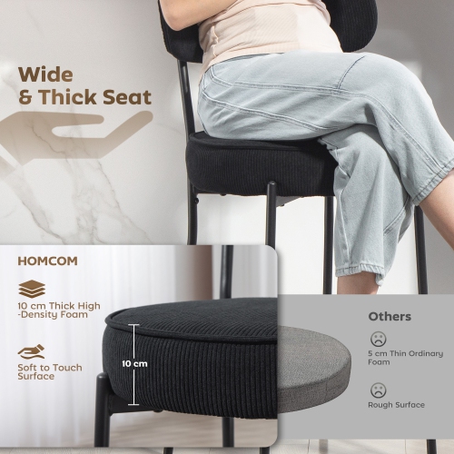 HOMCOM Bar Stools Set of 2, 27" Counter Height Barstools with Backrest and Footrest, Modern Corduroy Bar Chairs for Kitchen Island, Dining Room, Black