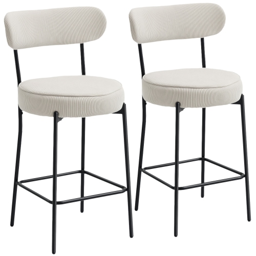 HOMCOM Bar Stools Set of 2, 27" Counter Height Barstools with Backrest and Footrest, Modern Corduroy Bar Chairs for Kitchen Island, Dining Room,