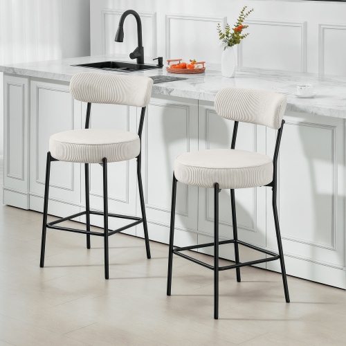 HOMCOM Bar Stools Set of 2, 27" Counter Height Barstools with Backrest and Footrest, Modern Corduroy Bar Chairs for Kitchen Island, Dining Room,