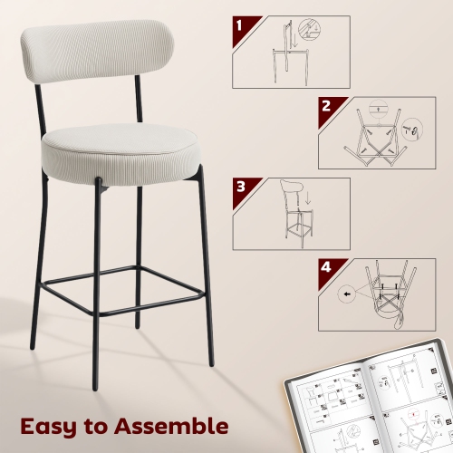 HOMCOM Bar Stools Set of 2, 27" Counter Height Barstools with Backrest and Footrest, Modern Corduroy Bar Chairs for Kitchen Island, Dining Room,