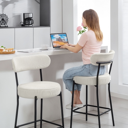 HOMCOM Bar Stools Set of 2, 27" Counter Height Barstools with Backrest and Footrest, Modern Corduroy Bar Chairs for Kitchen Island, Dining Room,