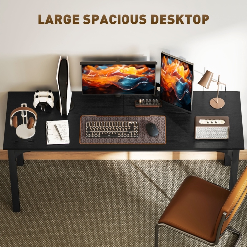 HOMCOM Large Computer Desk, 71" Long Home Office Desk for Two Person, Multi-Purpose Computer Table for Home Office Study, Distressed Black