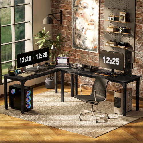 HOMCOM Large Computer Desk, 71" Long Home Office Desk for Two Person, Multi-Purpose Computer Table for Home Office Study, Distressed Black