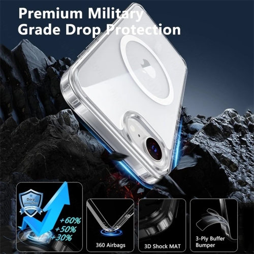 Étui magnétique Tasnim pour iPhone 16 6,1&nbsp;po Compatible avec le chargement sans fil MagSafe, couvercle antichoc, dos transparent antirayure -