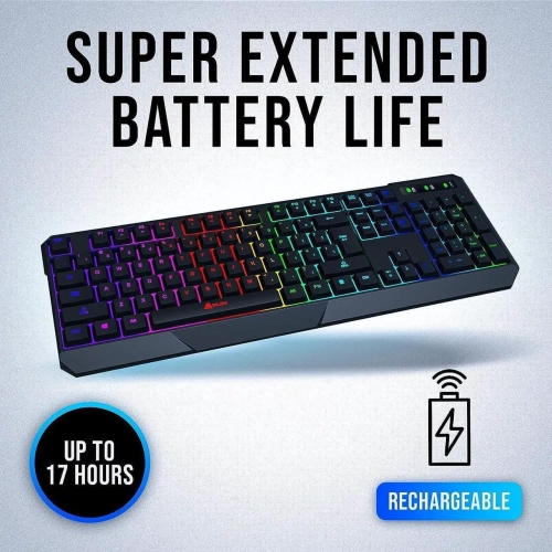 KLIM Chroma Wireless Gaming Keyboard RGB – Backlit Rechargeable Keyboard – Quiet Water-Resistant Ergonomic Teclado Gamer – PC, PS5, PS4, Xbox One,