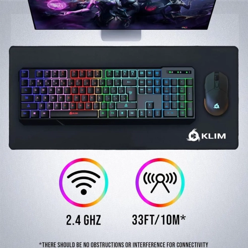 KLIM Chroma Wireless Gaming Keyboard RGB – Backlit Rechargeable Keyboard – Quiet Water-Resistant Ergonomic Teclado Gamer – PC, PS5, PS4, Xbox One,