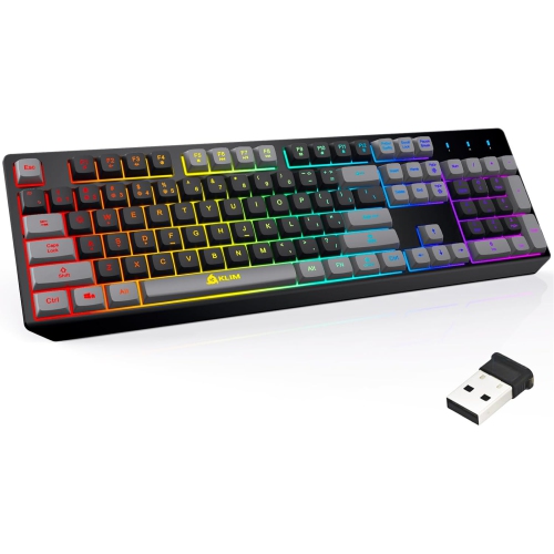 Clavier de jeu sans fil RVB Chroma de KLIM – Clavier sans fil rétroéclairé avec batterie rechargeable – Clavier de jeu ergonomique silencieux