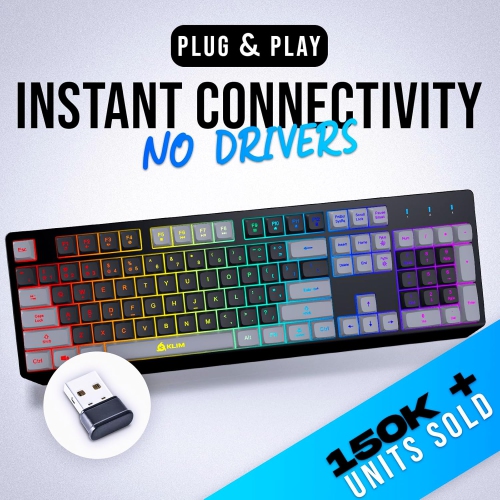 Clavier de jeu sans fil RVB Chroma de KLIM – Clavier sans fil rétroéclairé avec batterie rechargeable – Clavier de jeu ergonomique silencieux