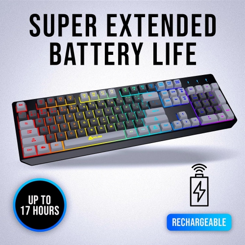 Clavier de jeu sans fil RVB Chroma de KLIM – Clavier sans fil rétroéclairé avec batterie rechargeable – Clavier de jeu ergonomique silencieux