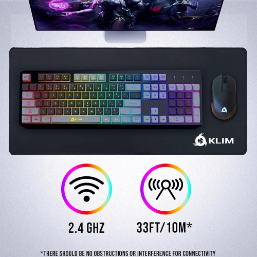 Clavier de jeu sans fil RVB Chroma de KLIM – Clavier sans fil rétroéclairé avec batterie rechargeable – Clavier de jeu ergonomique silencieux