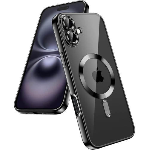 Étui magnétique Tasnim pour iPhone 16 Plus de 6,7&nbsp;po compatible avec chargement sans fil MagSafe, couvercle antichoc, dos transparent antirayure