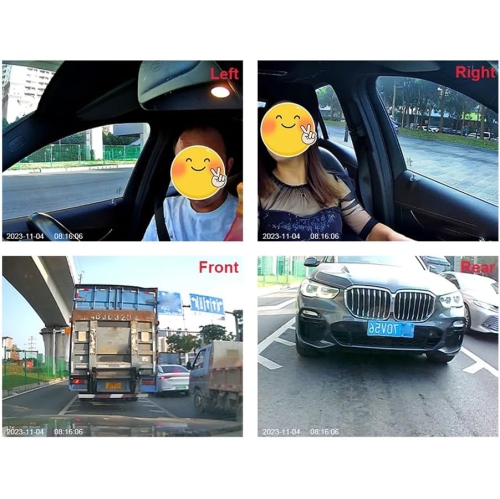 2.0-inch 3-way Quad-lens Dash Cam - 1080P HD Recording, Parking Assist, G-Sensor, Loop Recording, 2-inch Screen, Infrared Night Vision