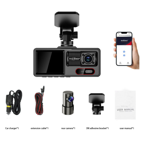 Enregistreur de conduite à 3 canaux avec enregistreur de conduite à l'avant et à l'arrière HD 1080p Caméra de voiture à trois voies