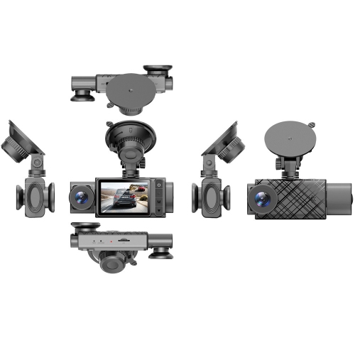 Dual-lens dash cam - HD 1080P recording for front, interior, and rear vehicles, with Wi-Fi, night vision, and parking assistance, 2-inch IPS screen,