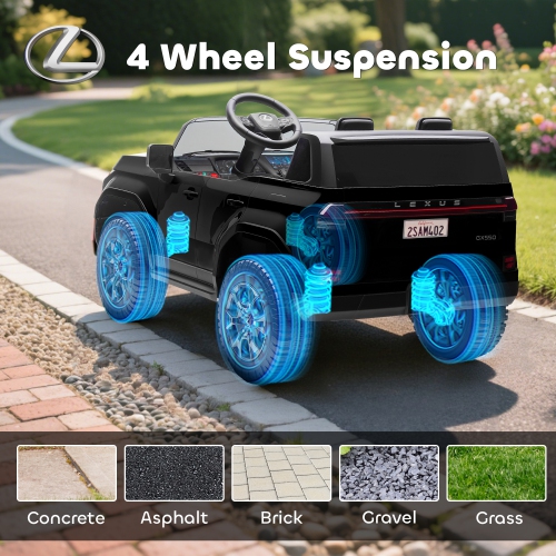 Qaba 2 Seater Electric Car for Kids, 12V 7AH Lexus GX550 Licensed Battery Powered Ride On Car with Remote Control, 4 Wheel Suspension System, USB,