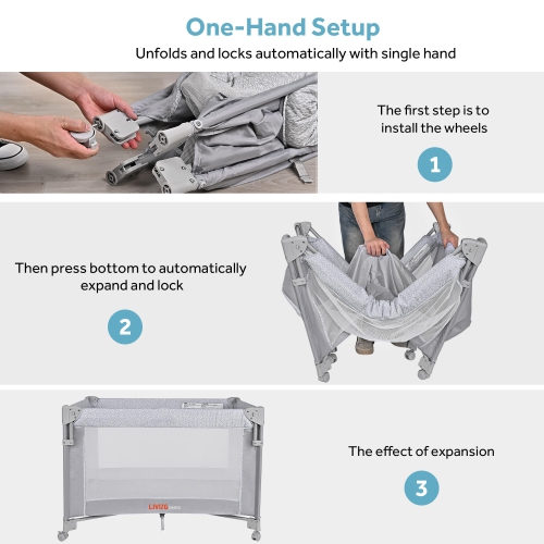 4-in-1 Foldable Baby Playard Beside Crib, Baby Bassinet Beside Sleeper with Diaper Changing Station and Zippered Door for Newborn to Toddles