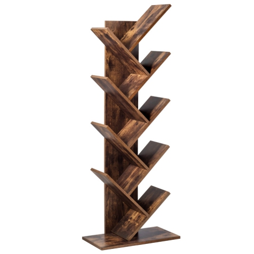 8-Tier Freestanding Tree Bookshelf with Open Storage Shelves
