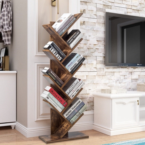 8-Tier Freestanding Tree Bookshelf with Open Storage Shelves