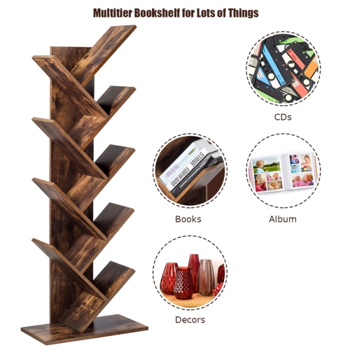 8-Tier Freestanding Tree Bookshelf with Open Storage Shelves