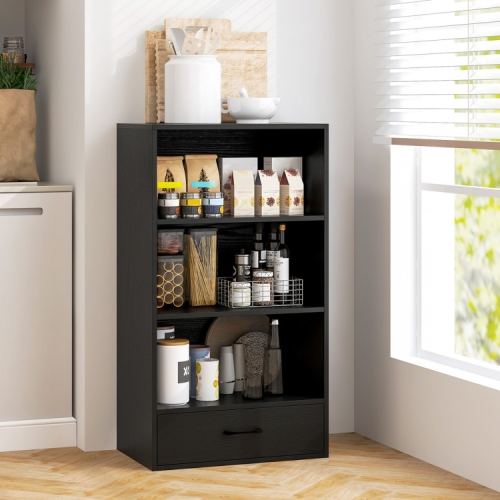 Tall 4-Tier Wooden Bookcase with Storage Drawer for Home Office