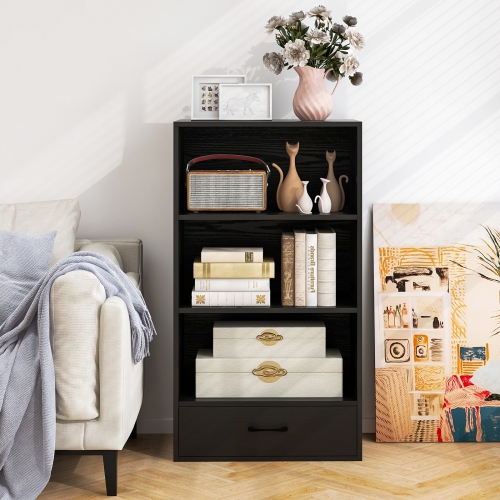Tall 4-Tier Wooden Bookcase with Storage Drawer for Home Office
