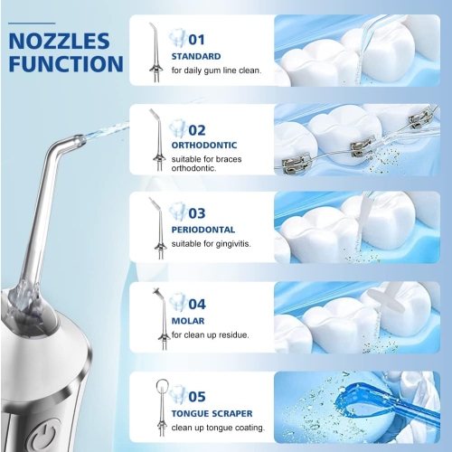 Irrigateur buccal électrique sans fil, nettoyant interdentaire, soin des dents et des gencives, hydropulseur, 3&nbsp;mois, 5 buses de rechange
