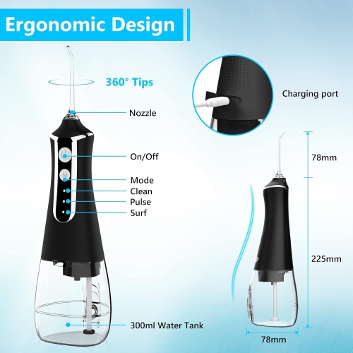 Irrigateur buccal électrique sans fil, nettoyant interdentaire, soin des dents et des gencives, hydropulseur, 3 mois, 5 buses de rechange
