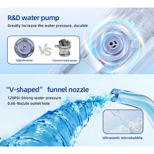 Irrigateur oral professionnel, rotation à 360 degrés, 5 buses, 8 vitesses, 400&nbsp;ml, Chargement USB