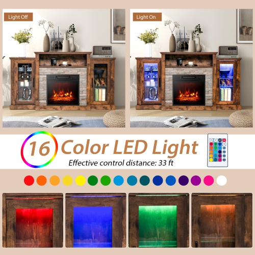 Meuble pour téléviseur moderne avec foyer électrique et éclairage LED à 16 couleurs