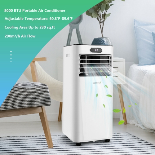Portable 8000 BTU Air Conditioner with Fan, Dehumidifier, and Remote