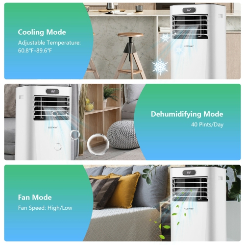 Portable 8000 BTU Air Conditioner with Fan, Dehumidifier, and Remote