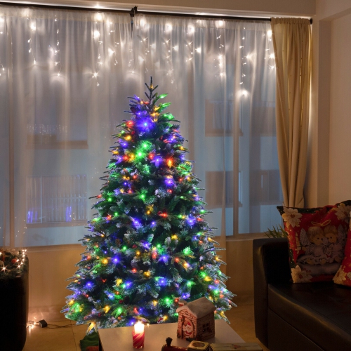 Pre-Lit Snowy Hinged Christmas Tree with Multi-Color Flashing Lights