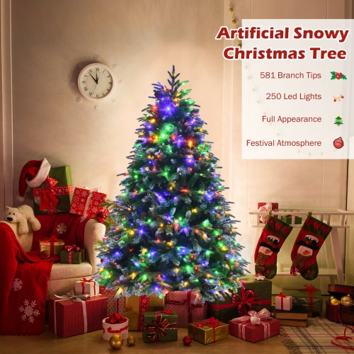 Pre-Lit Snowy Hinged Christmas Tree with Multi-Color Flashing Lights