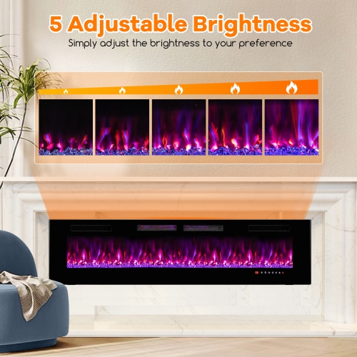 Slim Electric Fireplace Heater with Crystal Embers and Smart APP Function