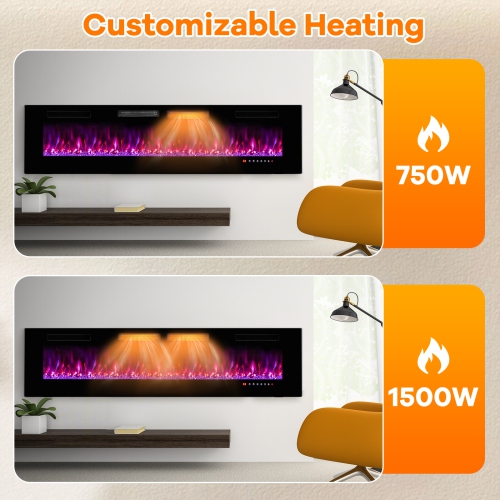 Slim Electric Fireplace Heater with Crystal Embers and Smart APP Function