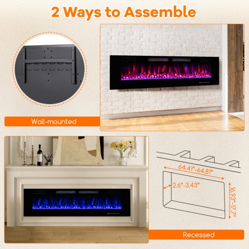 Slim Electric Fireplace Heater with Crystal Embers and Smart APP Function