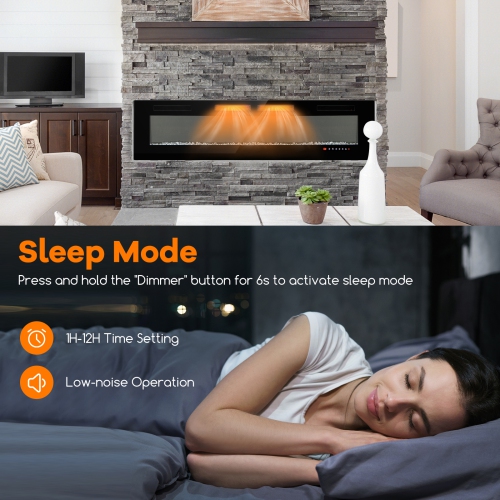 Slim Electric Fireplace Heater with Crystal Embers and Smart APP Function