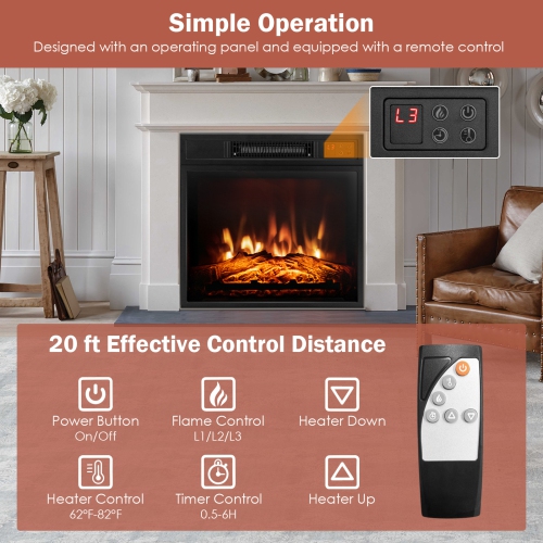 Electric Fireplace Insert with Adjustable LED Flame and Remote Control