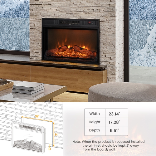 Recessed Electric Fireplace Insert with LED Flame and Adjustable Brightness