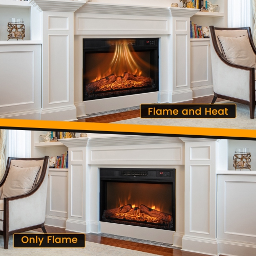 Recessed Electric Fireplace Insert with LED Flame and Adjustable Brightness