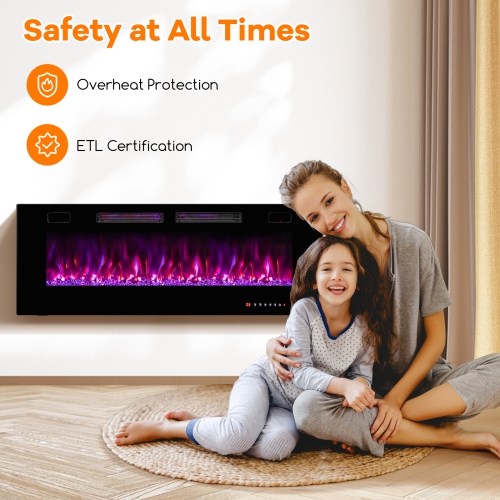 Foyer électrique mural moderne avec cristaux décoratifs et commande PAR APPLICATION